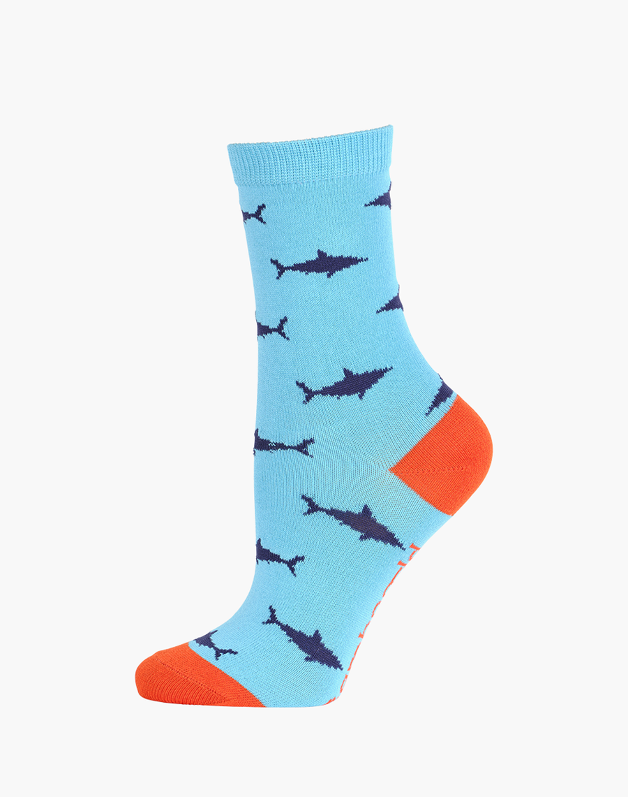 Bamboozld Kids Shark Bamboo Sock Medium 6-8 Blue