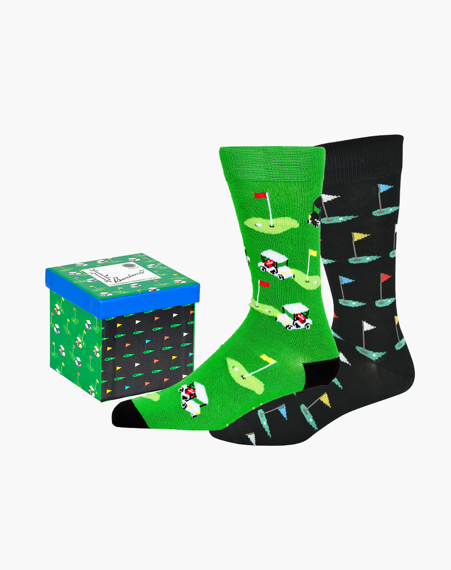 Bamboozld Mens Golf Green 2pk Bamboo Socks Gift Box