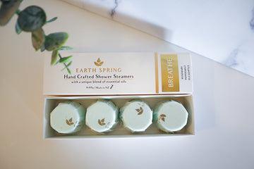 arth Spring Shower Steamer - Breathe (box of 4) - Eucalyptus, Rosemary & Peppermint Open pack