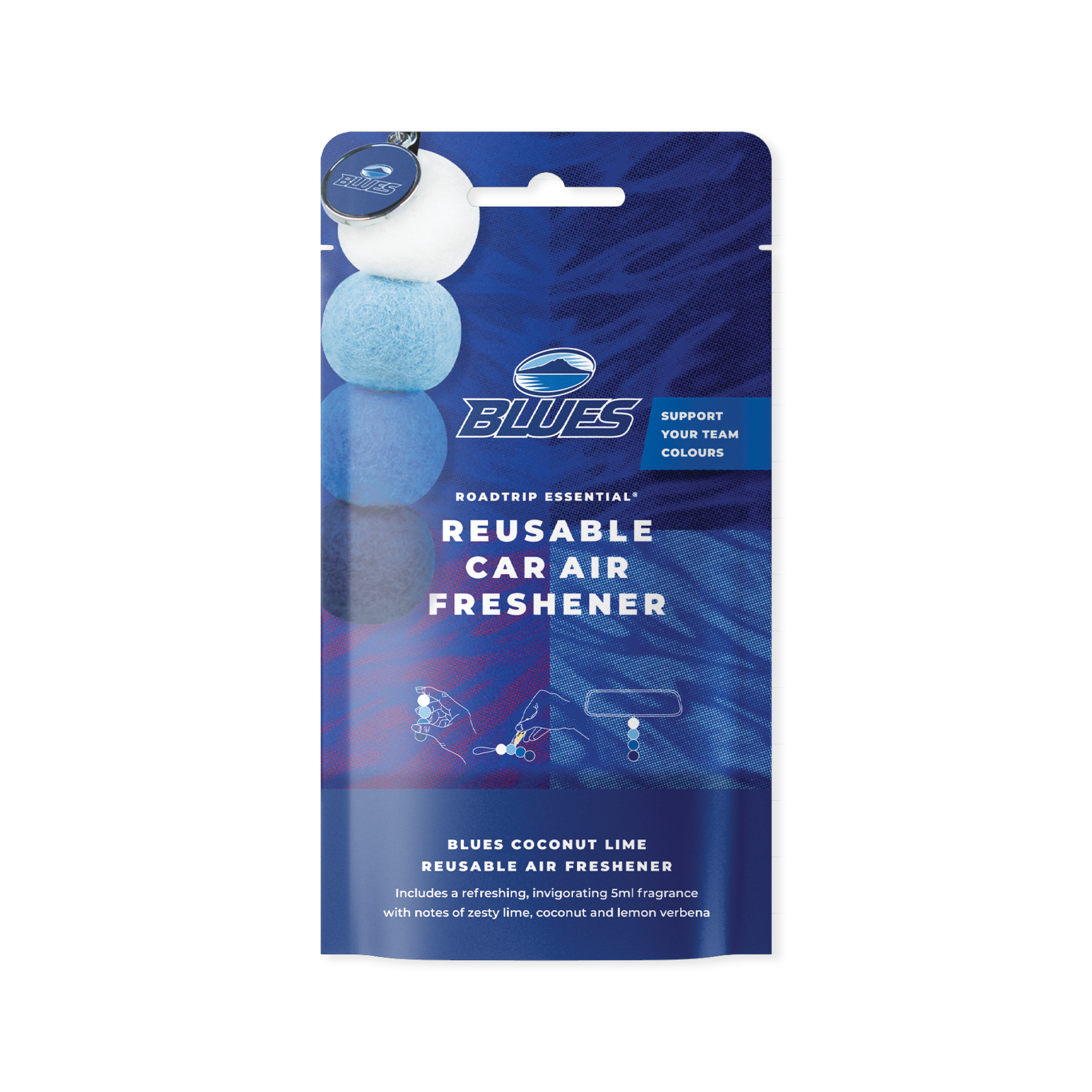 Auckland Blues Super Rugby Reusable Car Air Freshener Packaging