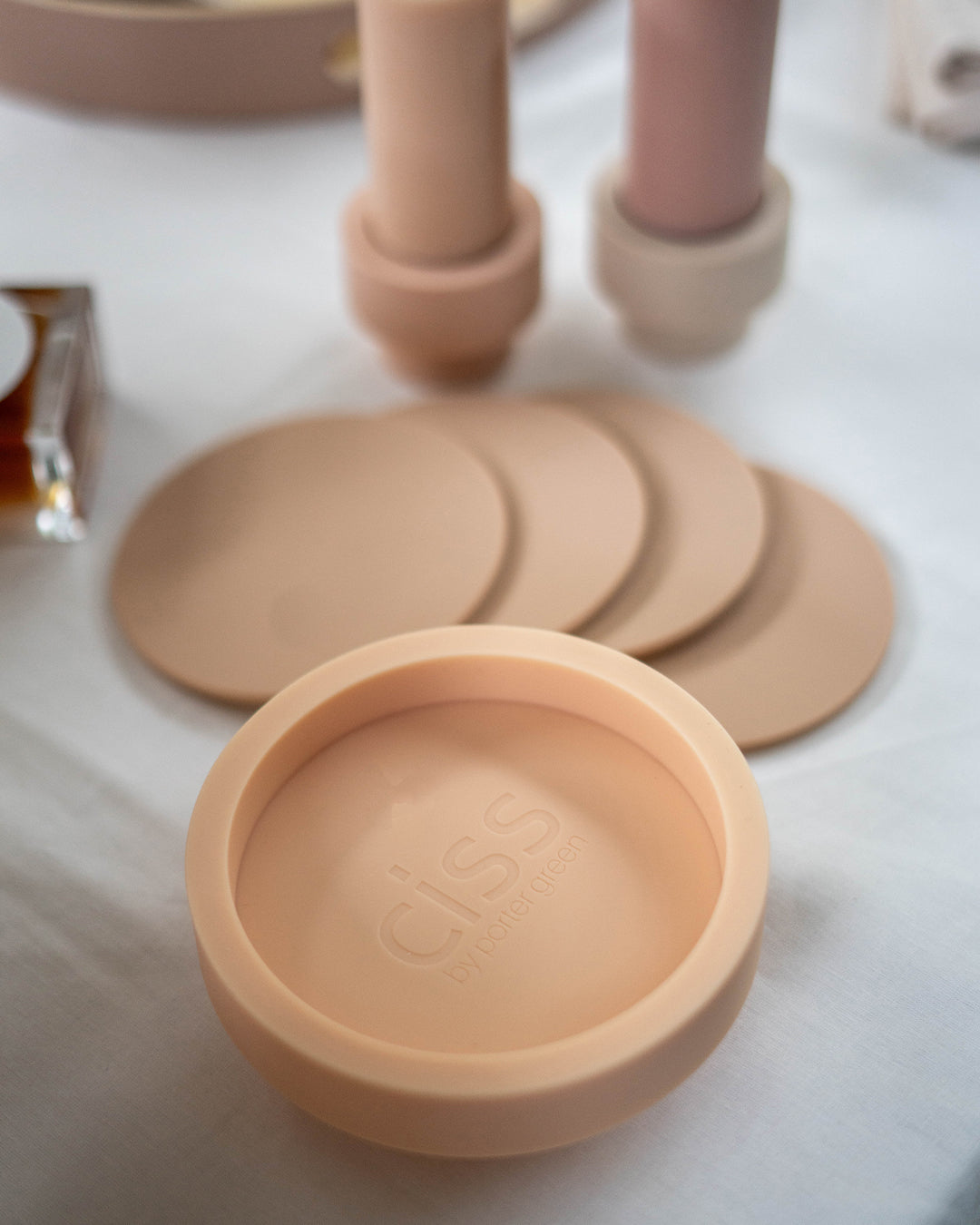 Porter Green | Ciss | Unbreakable Silicone Coasters | Wheat + Oat