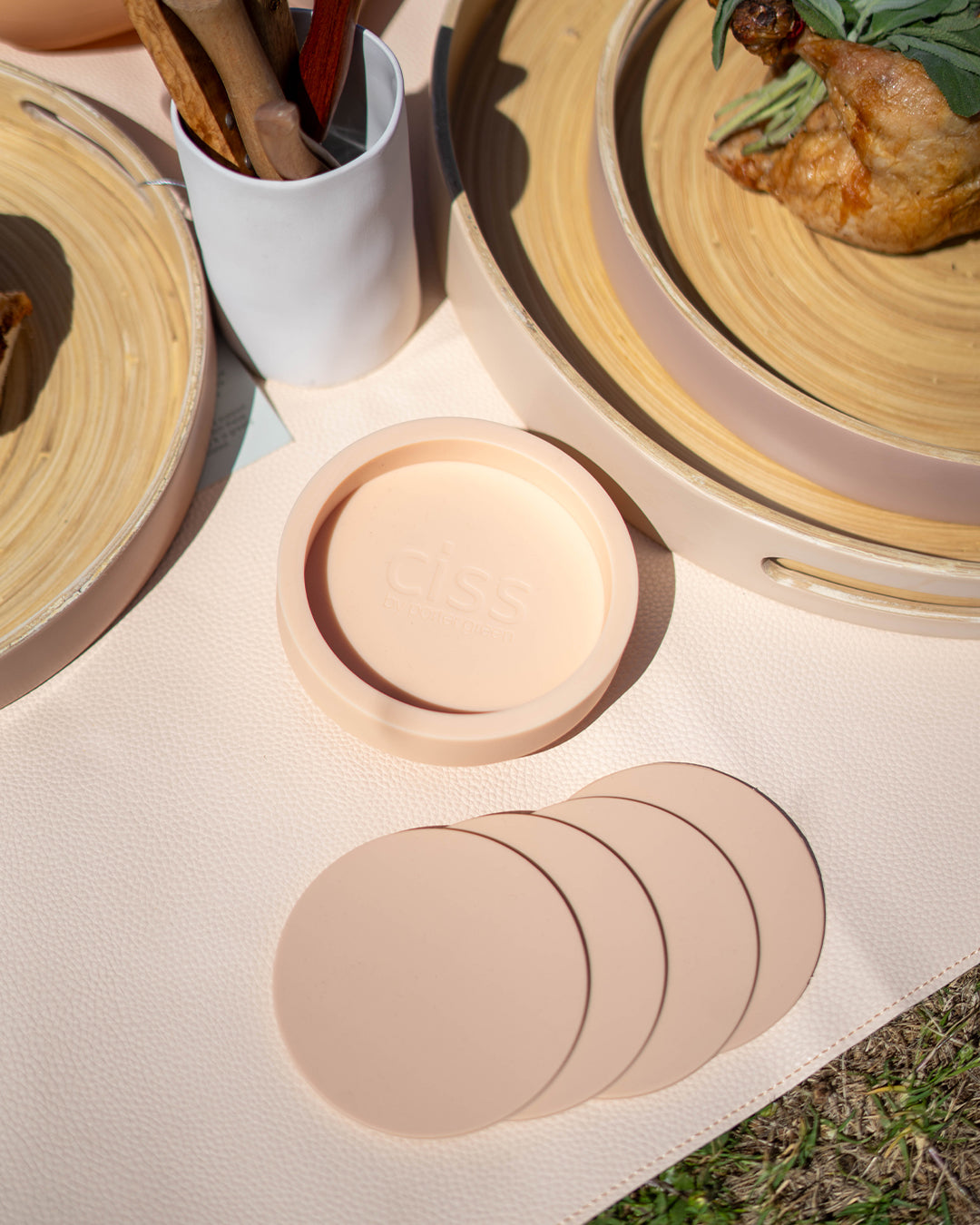 Porter Green | Ciss | Unbreakable Silicone Coasters | Wheat + Oat