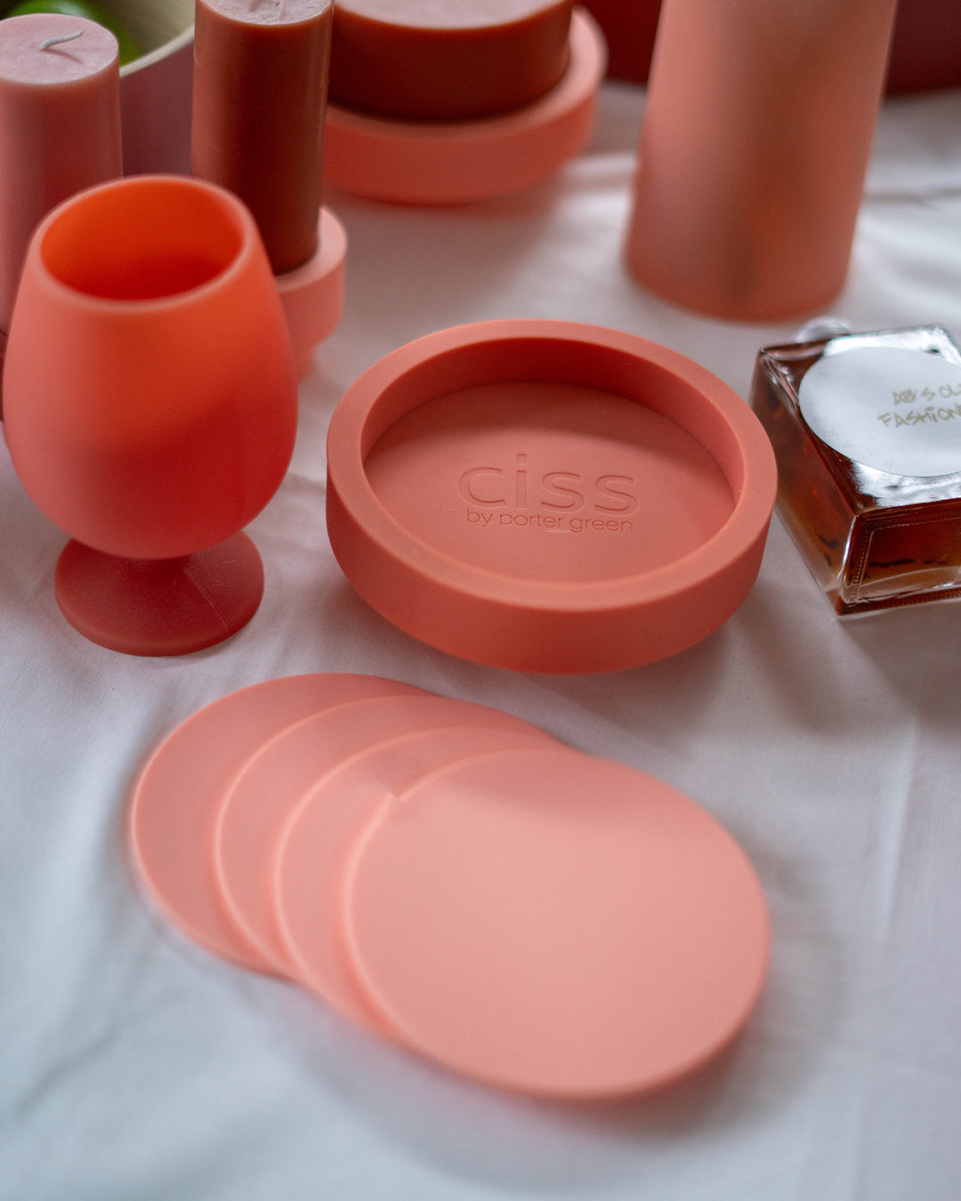 Porter Green | Ciss | Unbreakable Silicone Coasters | Terra + Peach