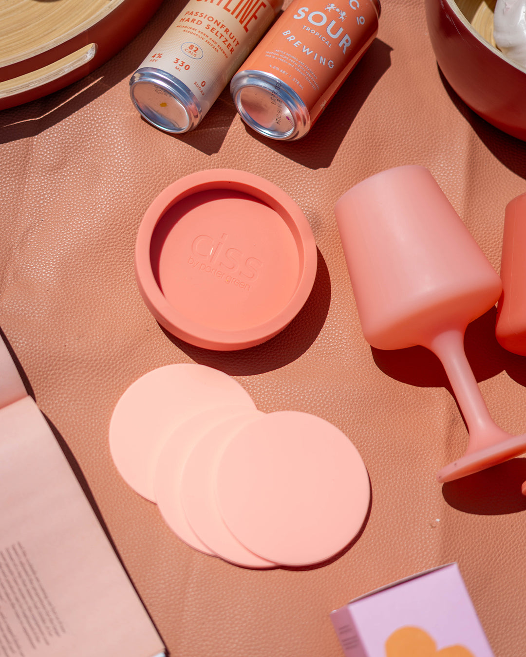 Porter Green | Ciss | Unbreakable Silicone Coasters | Terra + Peach