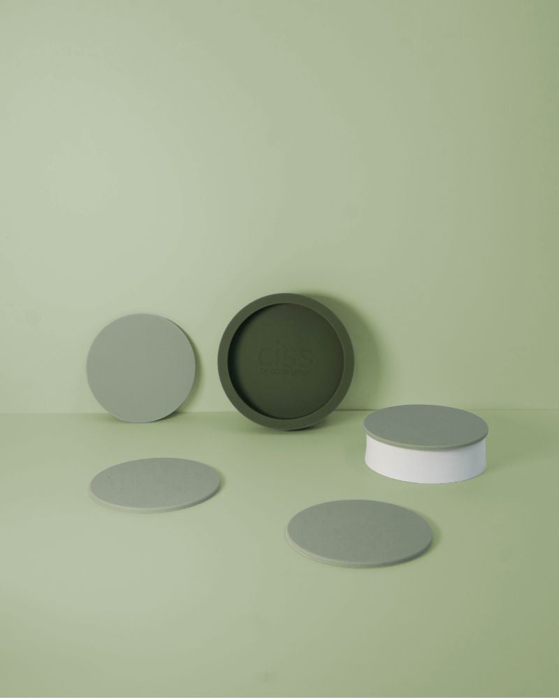 Porter Green | Ciss | Unbreakable Silicone Coasters | Sage + Olive