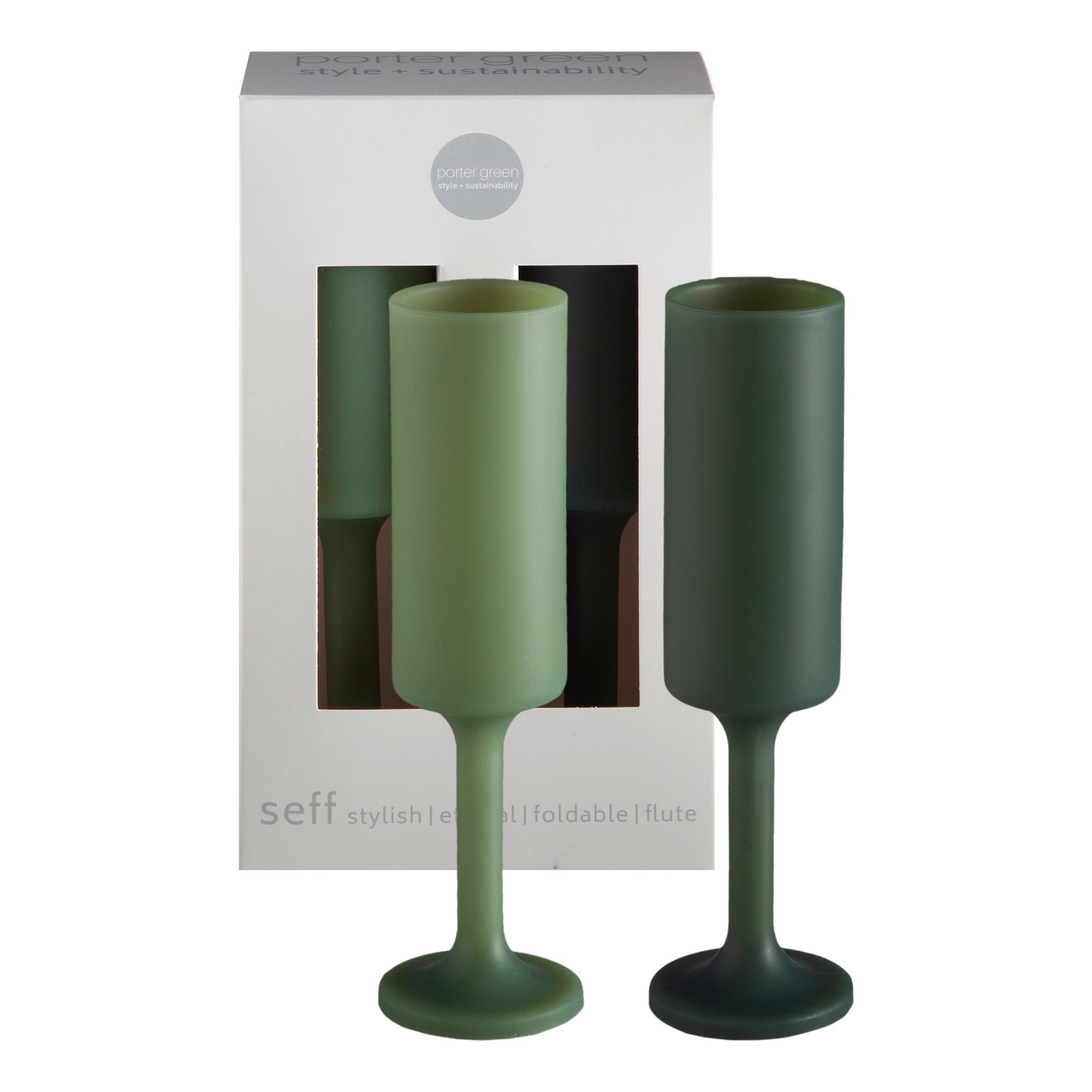 Porter Green | Seff | Silicone Unbreakable Champagne Flutes | Sage + Olive