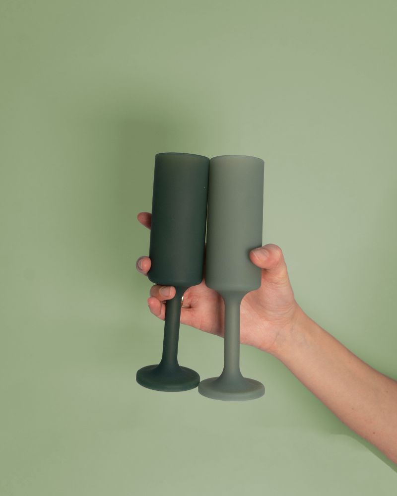 Porter Green | Seff | Silicone Unbreakable Champagne Flutes | Sage + Olive