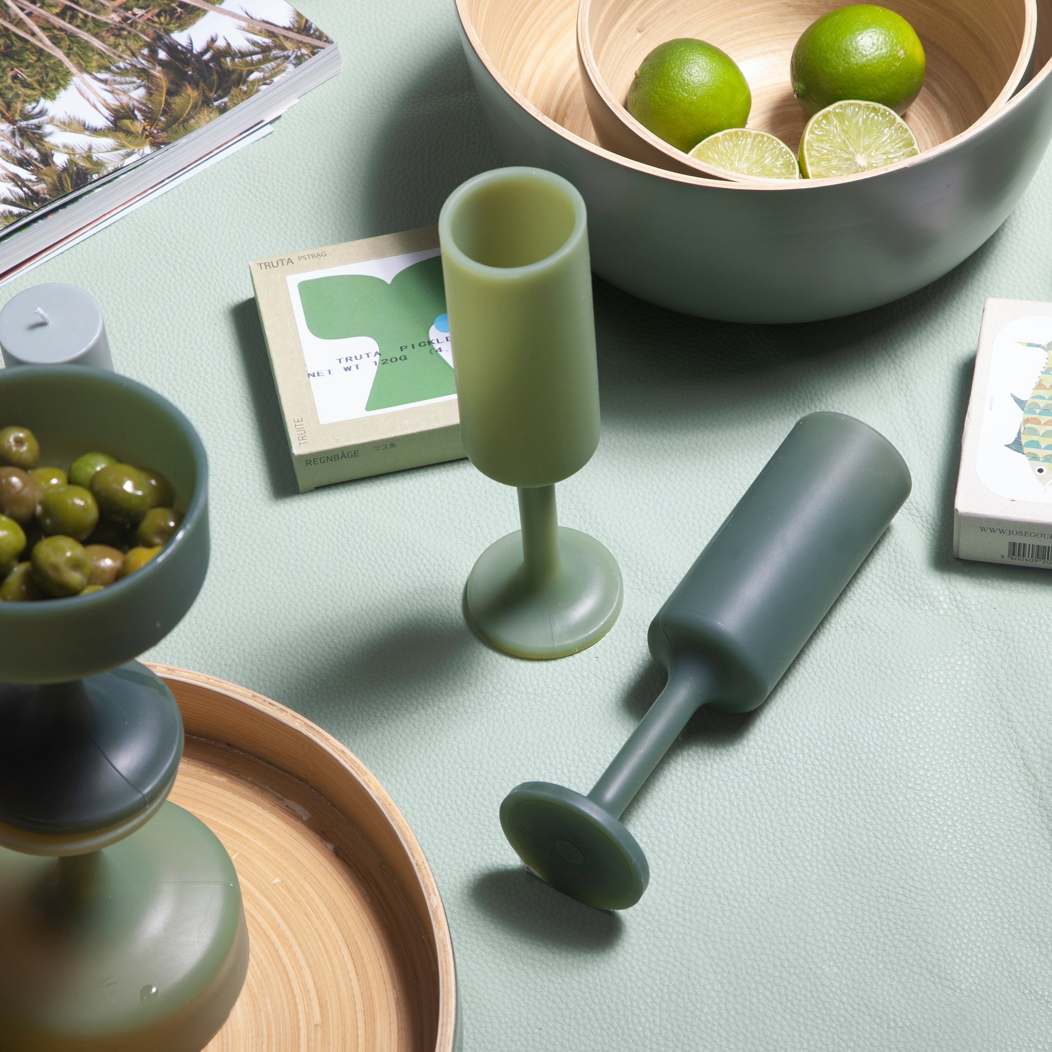 Porter Green | Seff | Silicone Unbreakable Champagne Flutes | Sage + Olive