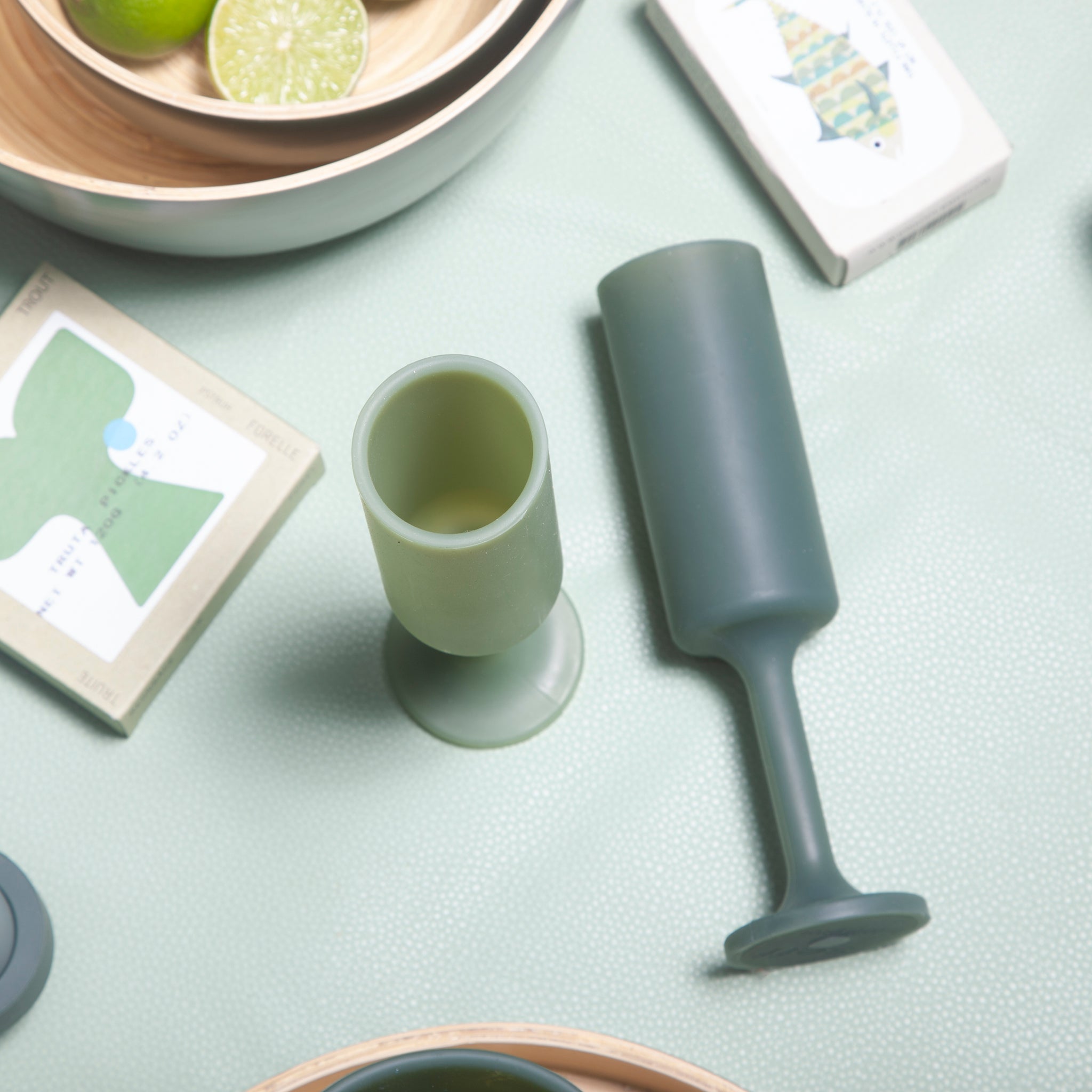 Porter Green | Seff | Silicone Unbreakable Champagne Flutes | Sage + Olive