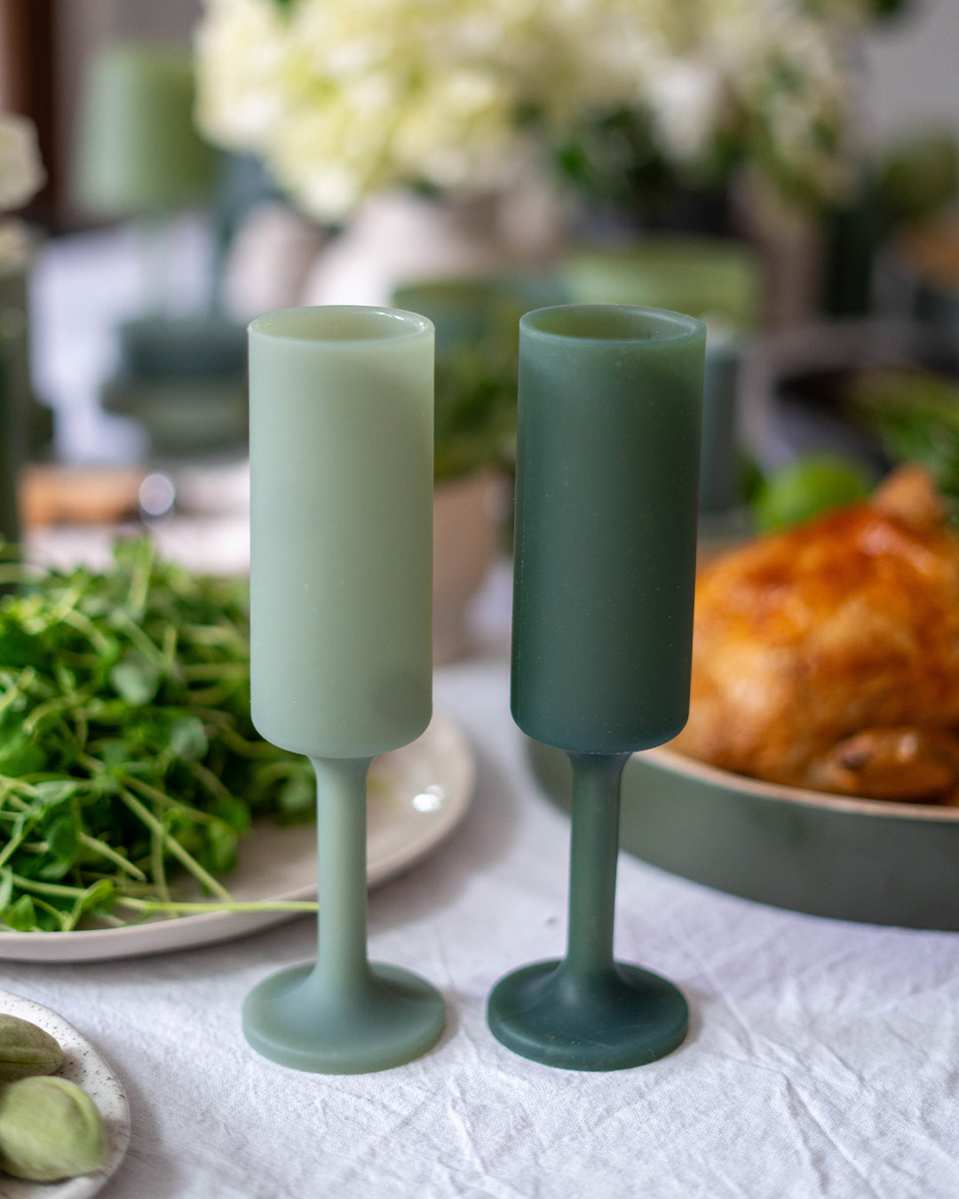 Porter Green | Seff | Silicone Unbreakable Champagne Flutes | Sage + Olive