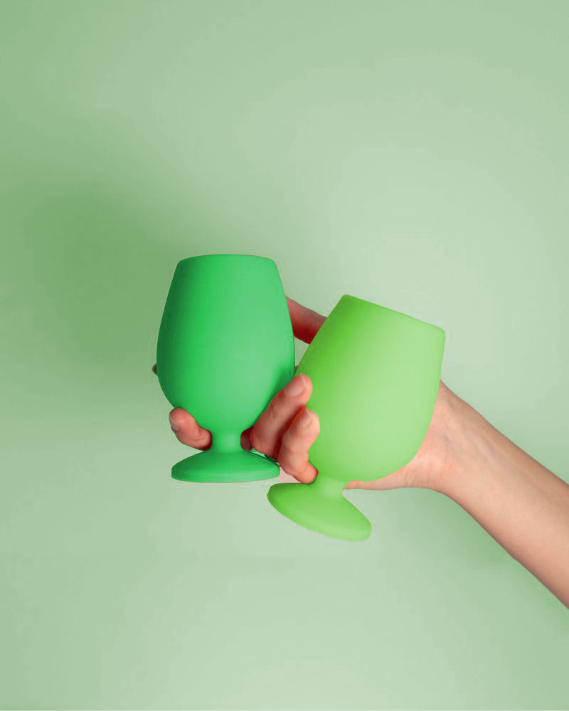 Porter Green | Stemm | Silicone Unbreakable Wine Glasses | Gerbera + Leaf