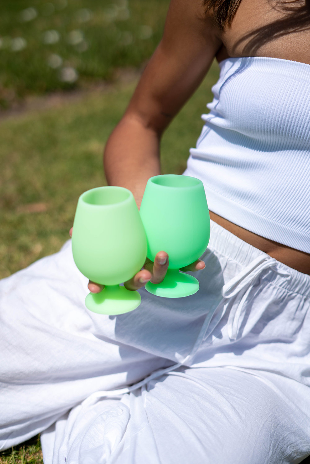 Porter Green | Stemm | Silicone Unbreakable Wine Glasses | Gerbera + Leaf